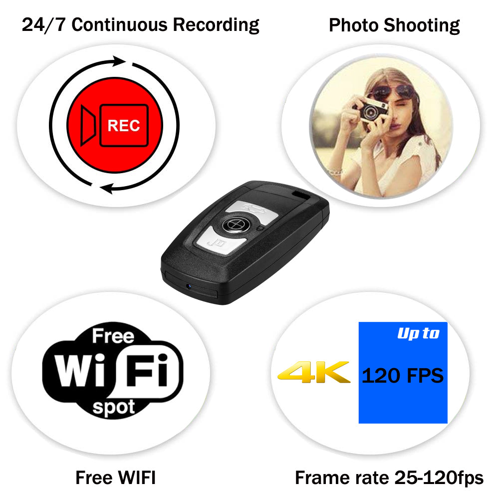 The most high-definition 4K car key spy hidden camera 3840x2160 resolution short-range WiFi mobile phone viewing