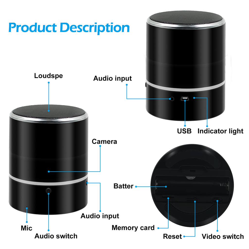 Rotating HD 240 degree viewing angle wireless speaker WIFI hidden spy camera