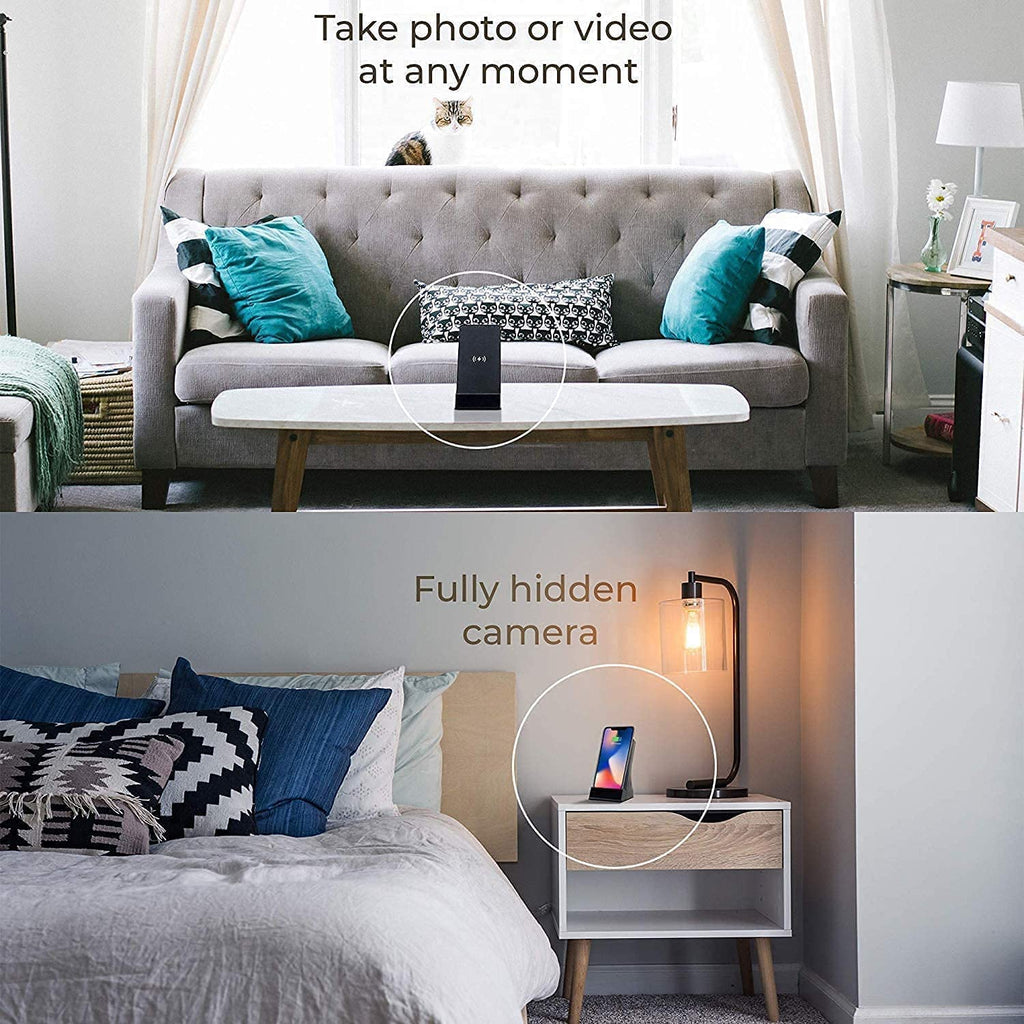 Wireless Charging Spy Hidden Camera, Night Vision IP Network WiFi Mini Camera, 140 Degree Wide Angle, 1080P HD