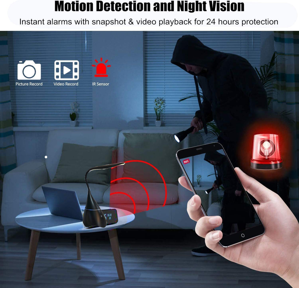 Desk Lamp Wireless WiFi Spy Hidden Indoor Mini Security IP DVR Camera with Bluetooth Speaker and Light