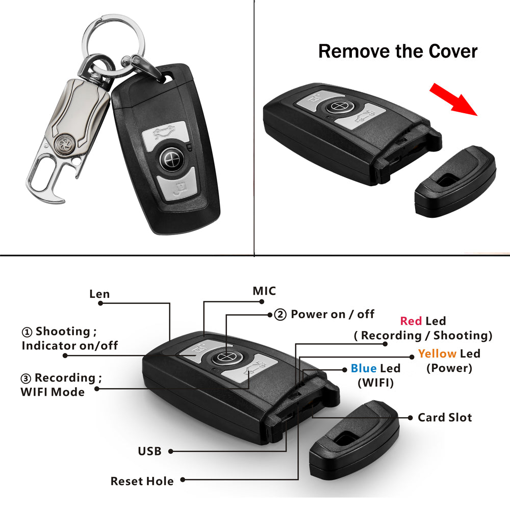 The most high-definition 4K car key spy hidden camera 3840x2160 resolution short-range WiFi mobile phone viewing
